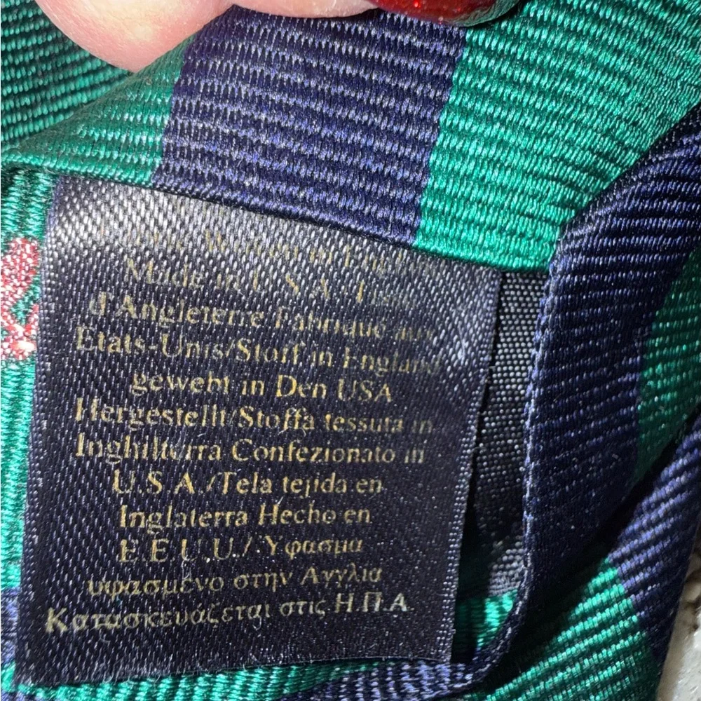 Brooks Brothers Men’s Repp Tie Green Navy Pink Embroidered Sheep‎ Logo